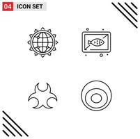 4 User Interface Line Pack of modern Signs and Symbols of world cook business seafood hazard Editable Vector Design Elements