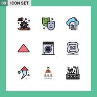 Pictogram Set of 9 Simple Filledline Flat Colors of clean play data up document Editable Vector Design Elements