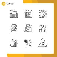 User Interface Pack of 9 Basic Outlines of report document germs chart cup Editable Vector Design Elements