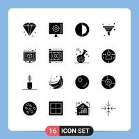 Group of 16 Solid Glyphs Signs and Symbols for architecture sort support funnel sun Editable Vector Design Elements