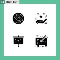 Group of 4 Modern Solid Glyphs Set for lunch chart knife star presentation Editable Vector Design Elements