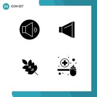 Set of 4 Commercial Solid Glyphs pack for sound feeding ecology plant medicine Editable Vector Design Elements