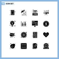 Set of 16 Modern UI Icons Symbols Signs for trend forecasting black friday forecast telescope Editable Vector Design Elements