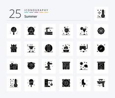 Summer 25 Solid Glyph icon pack including nautical. drink. grass. cocktail. beach