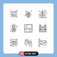 Mobile Interface Outline Set of 9 Pictograms of cinema proportion sail perfection dangling earrings Editable Vector Design Elements