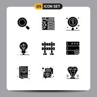 Set of 9 Vector Solid Glyphs on Grid for barrier idea chemical fintech fintech innovation Editable Vector Design Elements