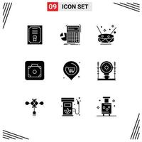 User Interface Pack of 9 Basic Solid Glyphs of next service drum luggage baggage Editable Vector Design Elements