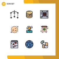 Pictogram Set of 9 Simple Filledline Flat Colors of worker businessman grid planet full moon Editable Vector Design Elements