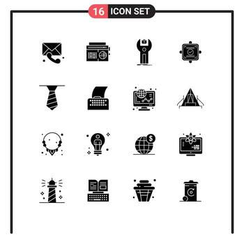 moderno conjunto de dieciséis sólido glifos pictografía de corbata tarjeta sdk reporte programación editable vector diseño elementos