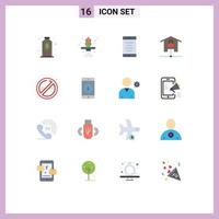 Pictogram Set of 16 Simple Flat Colors of no smoke no cell fire locked Editable Pack of Creative Vector Design Elements