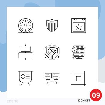 Modern Set of 9 Outlines and symbols such as donation horizontal usa center website Editable Vector Design Elements
