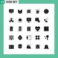 Mobile Interface Solid Glyph Set of 25 Pictograms of clock planet infrastructure earth coffee Editable Vector Design Elements