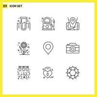 Pictogram Set of 9 Simple Outlines of marker sunflower map plant farming Editable Vector Design Elements