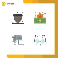 Group of 4 Modern Flat Icons Set for acorn marketing risky money mail Editable Vector Design Elements