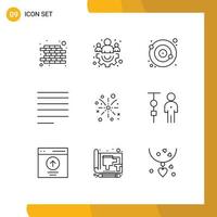 User Interface Pack of 9 Basic Outlines of business easter orbit fire text Editable Vector Design Elements