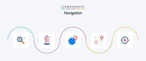 navegación plano 5 5 icono paquete incluso navegación. Brújula. ubicación. signo. alfiler vector