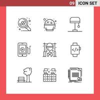 Set of 9 Vector Outlines on Grid for picnic autumn desk education mobile Editable Vector Design Elements