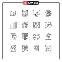 Universal Icon Symbols Group of 16 Modern Outlines of analytic marketing protect graph chart Editable Vector Design Elements