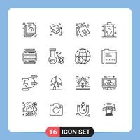 User Interface Pack of 16 Basic Outlines of edit power can garbage bin Editable Vector Design Elements