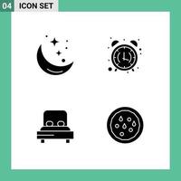 Modern Set of Solid Glyphs Pictograph of moon office weather alarm clock heart Editable Vector Design Elements