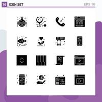 Group of 16 Solid Glyphs Signs and Symbols for hook fish call hosting web Editable Vector Design Elements