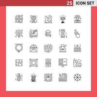User Interface Pack of 25 Basic Lines of police win drop prize award Editable Vector Design Elements