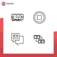4 Universal Line Signs Symbols of console delivery gaming interface message Editable Vector Design Elements
