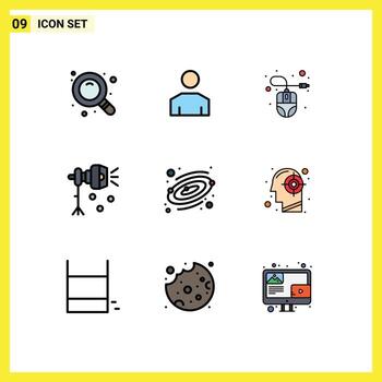 usuario interfaz paquete de 9 9 básico línea de relleno plano colores de planeta estudio ligero computadora ratón destacar ligero editable vector diseño elementos
