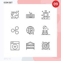 Stock Vector Icon Pack of 9 Line Signs and Symbols for night seat travel bath globe technology Editable Vector Design Elements