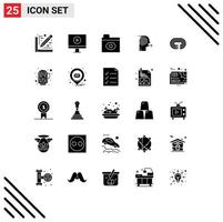 Modern Set of 25 Solid Glyphs and symbols such as surface running eye focusing effort Editable Vector Design Elements