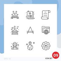 Modern Set of 9 Outlines and symbols such as argentina tower document rope hook Editable Vector Design Elements