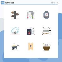 Set of 9 Commercial Flat Colors pack for technology connection cresent cloud love Editable Vector Design Elements