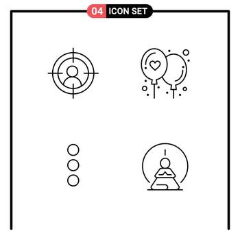 4 Thematic Vector Filledline Flat Colors and Editable Symbols of target mental concentration affection app meditation Editable Vector Design Elements