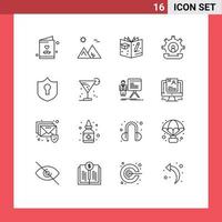Modern Set of 16 Outlines and symbols such as access phone pyramid help communication Editable Vector Design Elements