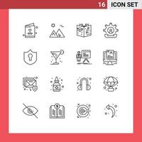 Modern Set of 16 Outlines and symbols such as access phone pyramid help communication Editable Vector Design Elements