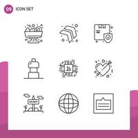 9 Universal Outlines Set for Web and Mobile Applications fintech computer box bitcoin food Editable Vector Design Elements