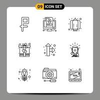 9 Universal Outlines Set for Web and Mobile Applications pointer heart china present box Editable Vector Design Elements