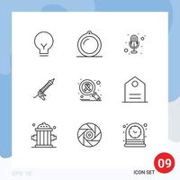 Universal Icon Symbols Group of 9 Modern Outlines of infection utensils mic construction gun Editable Vector Design Elements