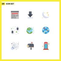 Modern Set of 9 Flat Colors and symbols such as temperature ecology moon earth day connection Editable Vector Design Elements