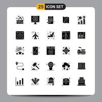 Mobile Interface Solid Glyph Set of 25 Pictograms of graph research board pin location Editable Vector Design Elements