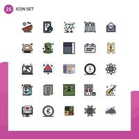 Set of 25 Vector Filled line Flat Colors on Grid for message email user shop cinnamon Editable Vector Design Elements
