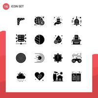 16 Thematic Vector Solid Glyphs and Editable Symbols of database education finance back to school product Editable Vector Design Elements