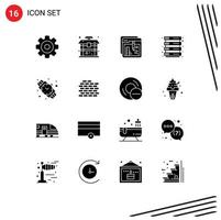 Pack of 16 creative Solid Glyphs of watch server browser rack file Editable Vector Design Elements