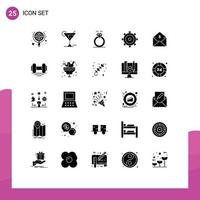 25 Universal Solid Glyphs Set for Web and Mobile Applications ui gear hotel basic marriage Editable Vector Design Elements