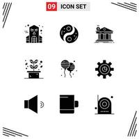 Universal Icon Symbols Group of 9 Modern Solid Glyphs of bloon plant architecture leaf federal Editable Vector Design Elements