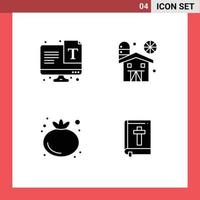 Group of 4 Modern Solid Glyphs Set for screen tomato font farm bible Editable Vector Design Elements