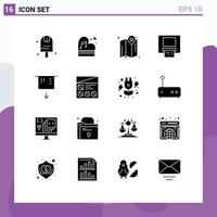 16 User Interface Solid Glyph Pack of modern Signs and Symbols of money atm passion cart map Editable Vector Design Elements