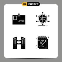 4 Thematic Vector Solid Glyphs and Editable Symbols of card buildings pass info construction Editable Vector Design Elements