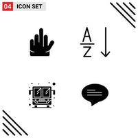 4 Universal Solid Glyphs Set for Web and Mobile Applications gesture chat alphabetical bus messages Editable Vector Design Elements