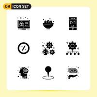 Set of 9 Commercial Solid Glyphs pack for configure percent egg ecommerce message Editable Vector Design Elements